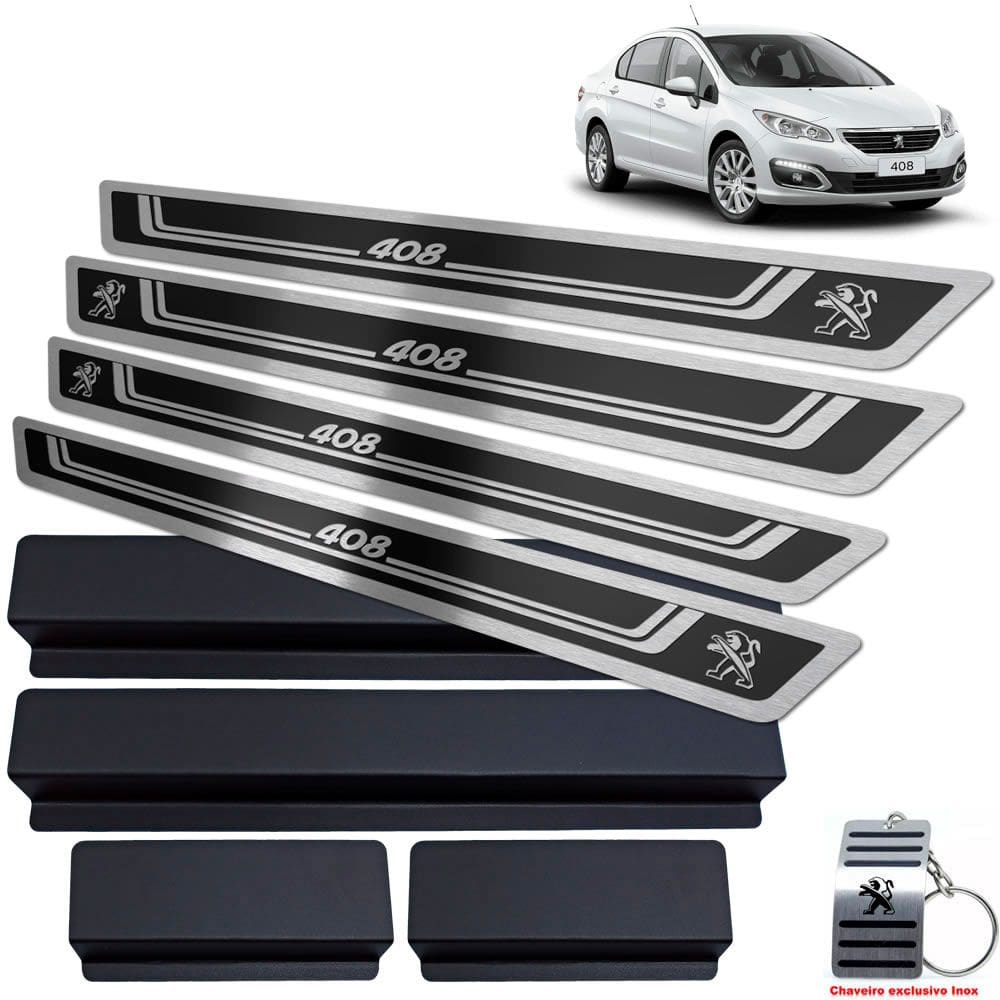 Soleiras + Vinil Peugeot 408 2011/2019 Preto Alto Relevo