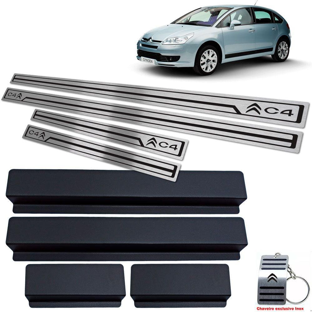 Soleira Em Aço Inox Citroen C4 Hatch Preto Baixo Relevo