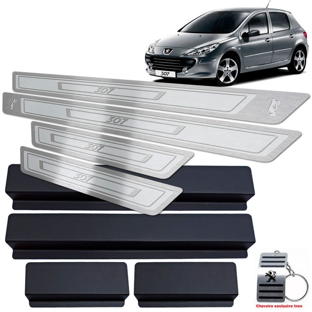 Soleira Em Aço Inox Peugeot 307 Prata Alto Relevo