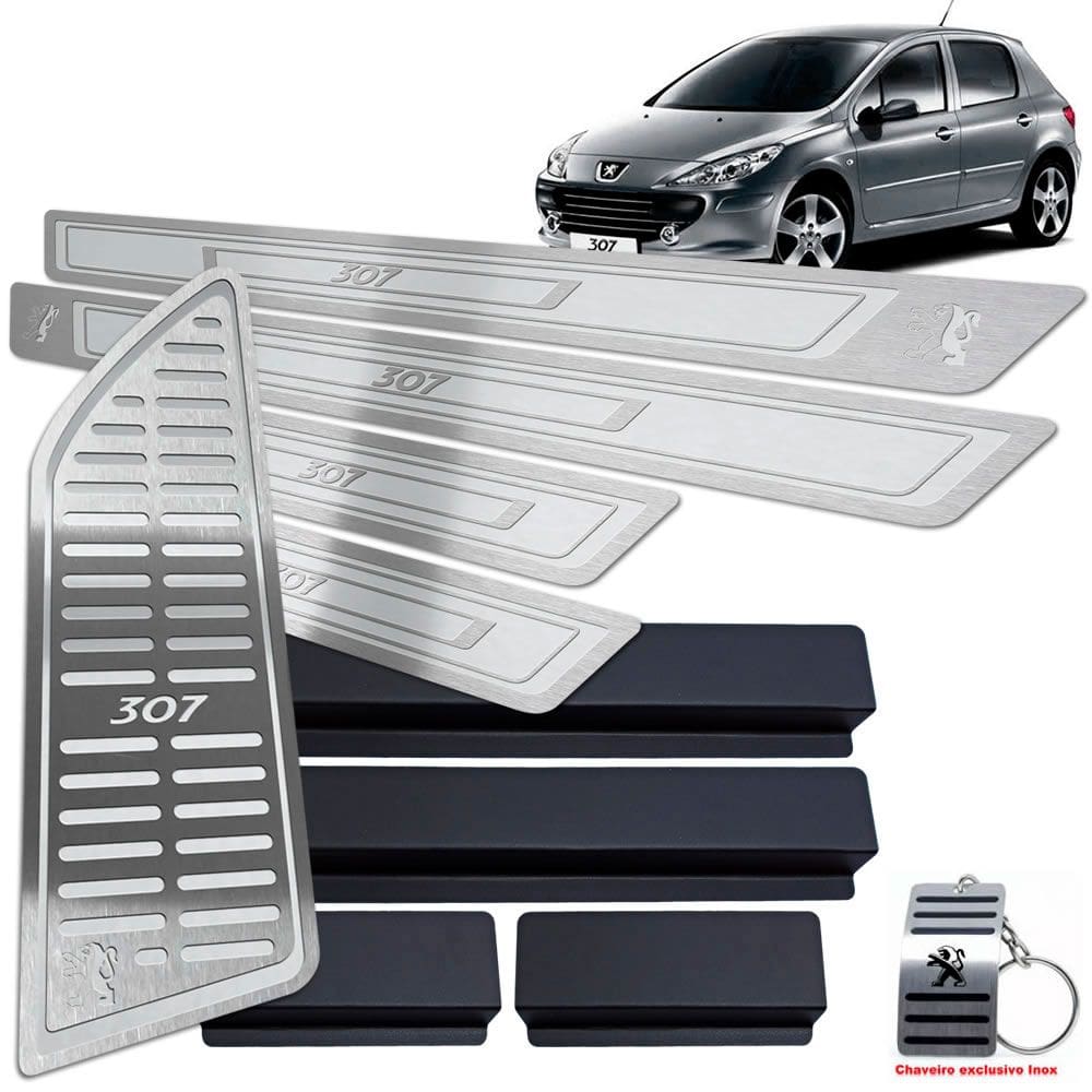 Soleira Com Descanso Peugeot 307 Prata Alto Relevo