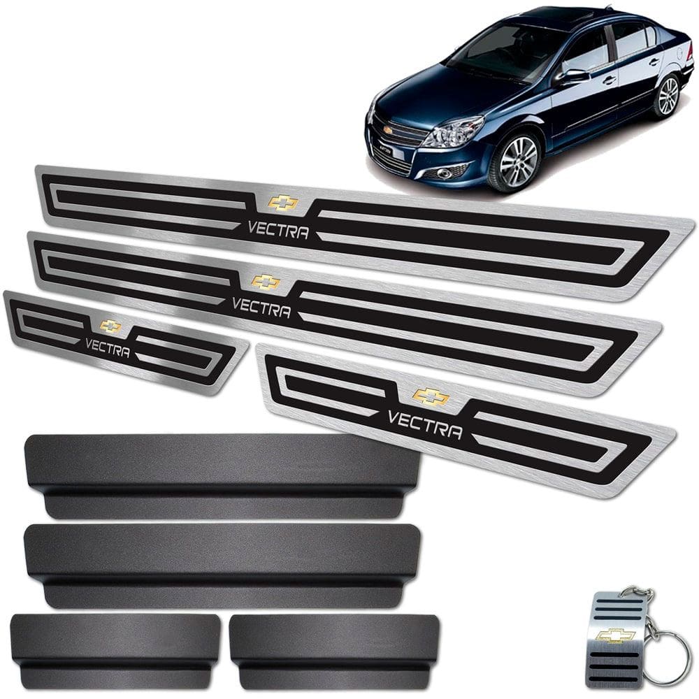 Soleira Aço Inox Vectra 2006 A 2011 Preto Alto Relevo