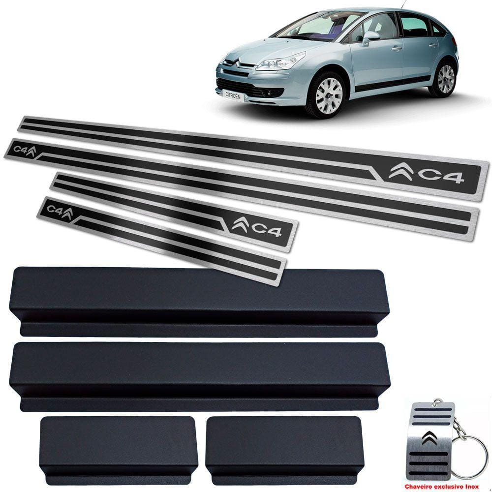 Soleira Em Aço Inox Citroen C4 Hatch Preto Alto Relevo