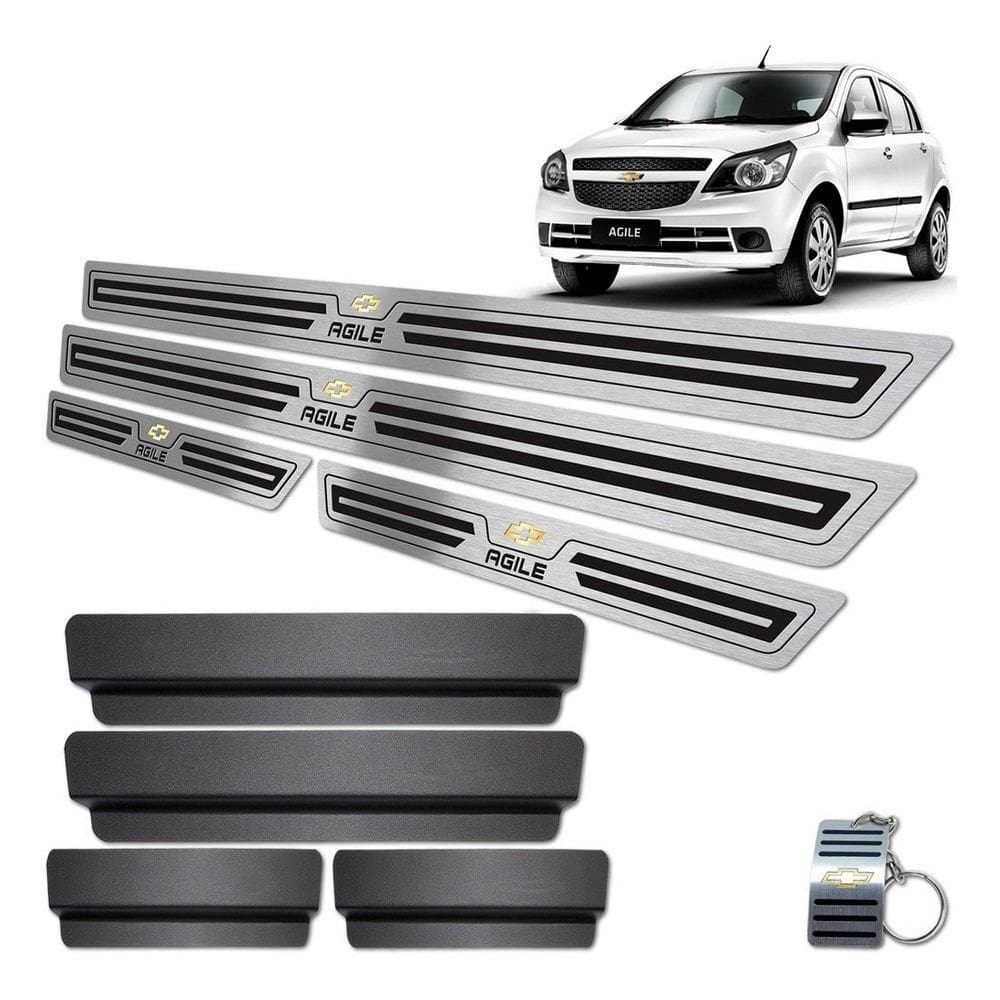 Soleira Em Inox Chevrolet Agile Preto Baixo Relevo