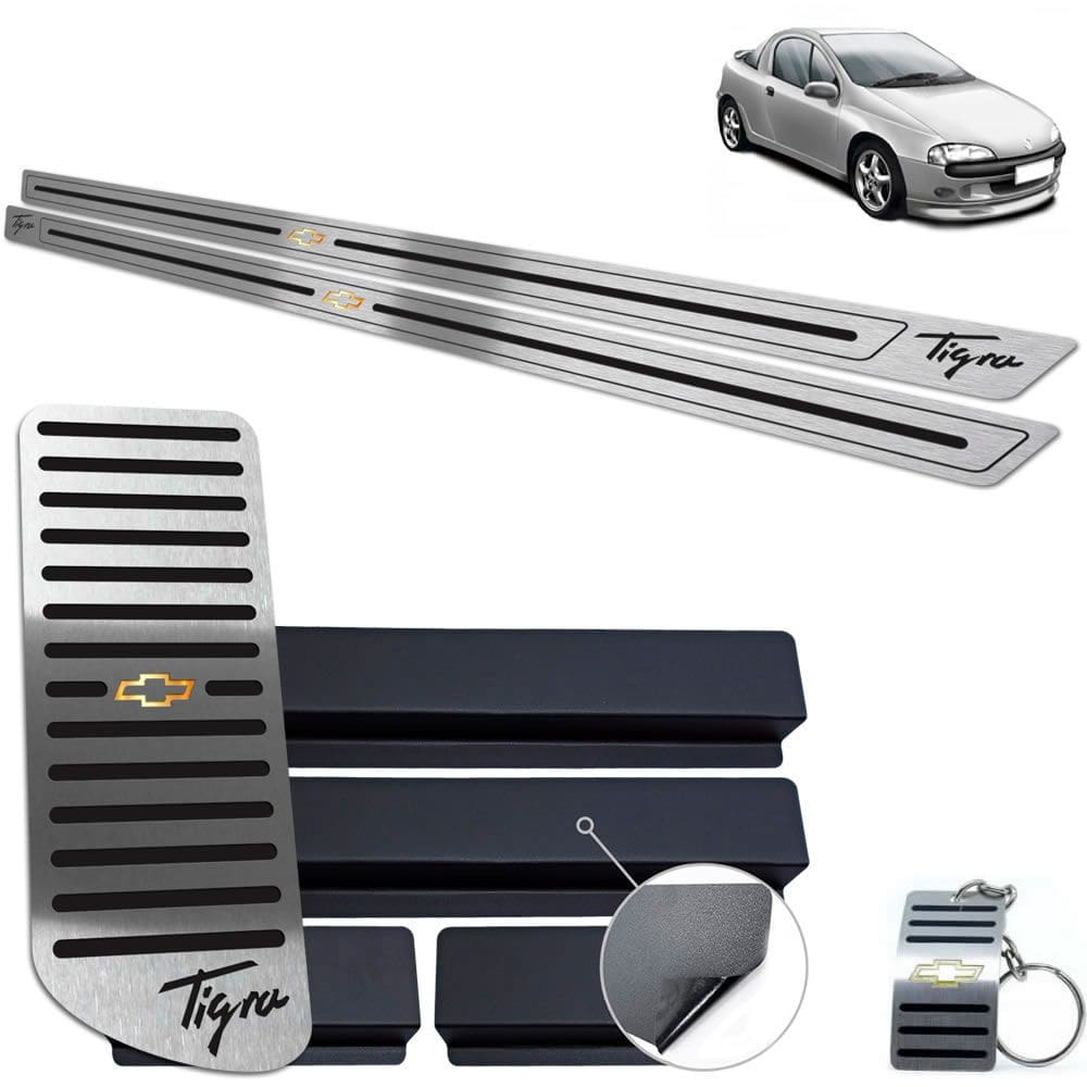 Descanso Soleira Aço Inox Chevrolet Tigra Preto Baixo Relevo