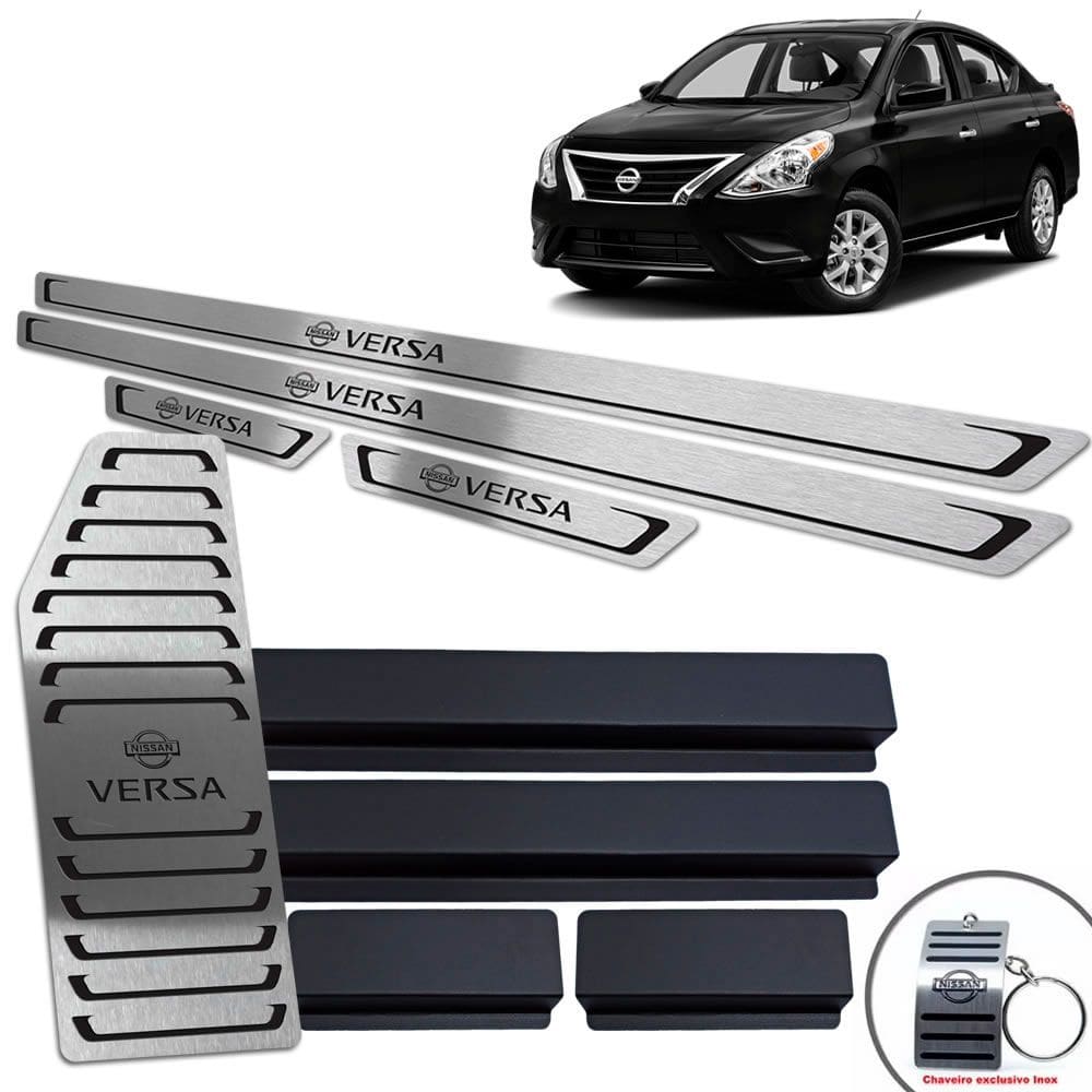 Soleiras + Descanso Em Aço Inox Nissan Versa 2015/2020 Preto