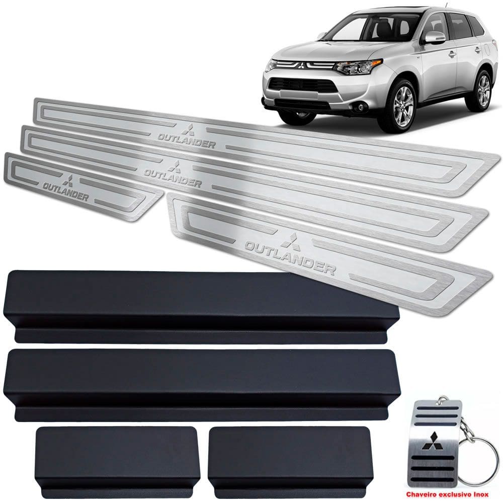 Soleiras Aço Inox Outlander 2014 A 2017 Prata Alto Relevo