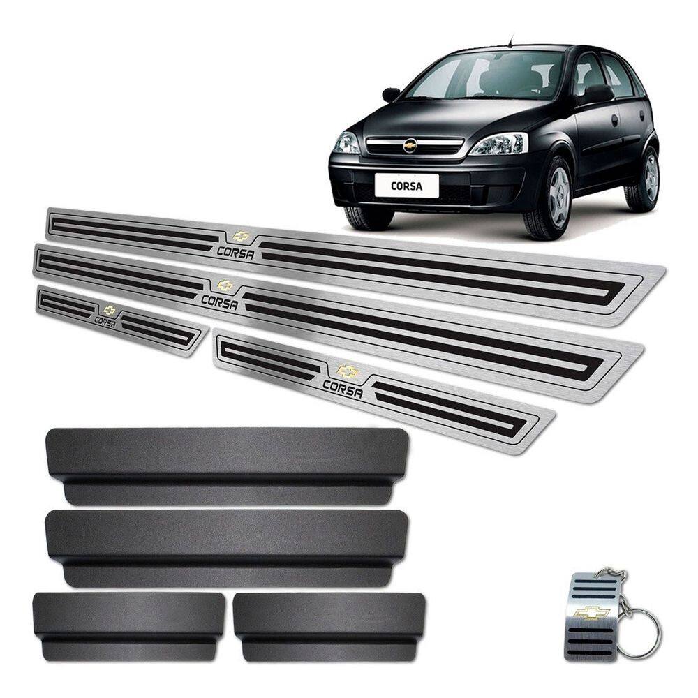 Soleiras Em Aço Inox Corsa 2002 a 2012 Preto Baixo Relevo