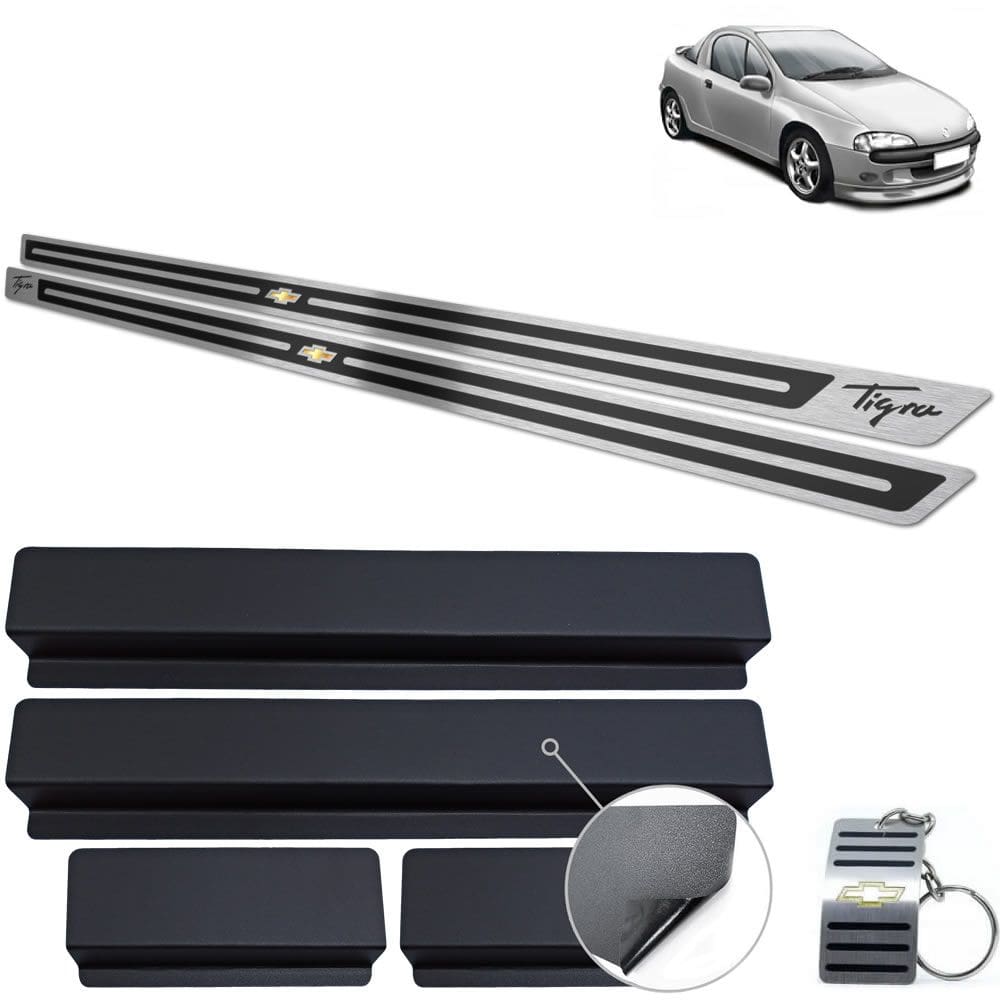 Soleiras Em Aço Inox Chevrolet Tigra Preto Alto Relevo