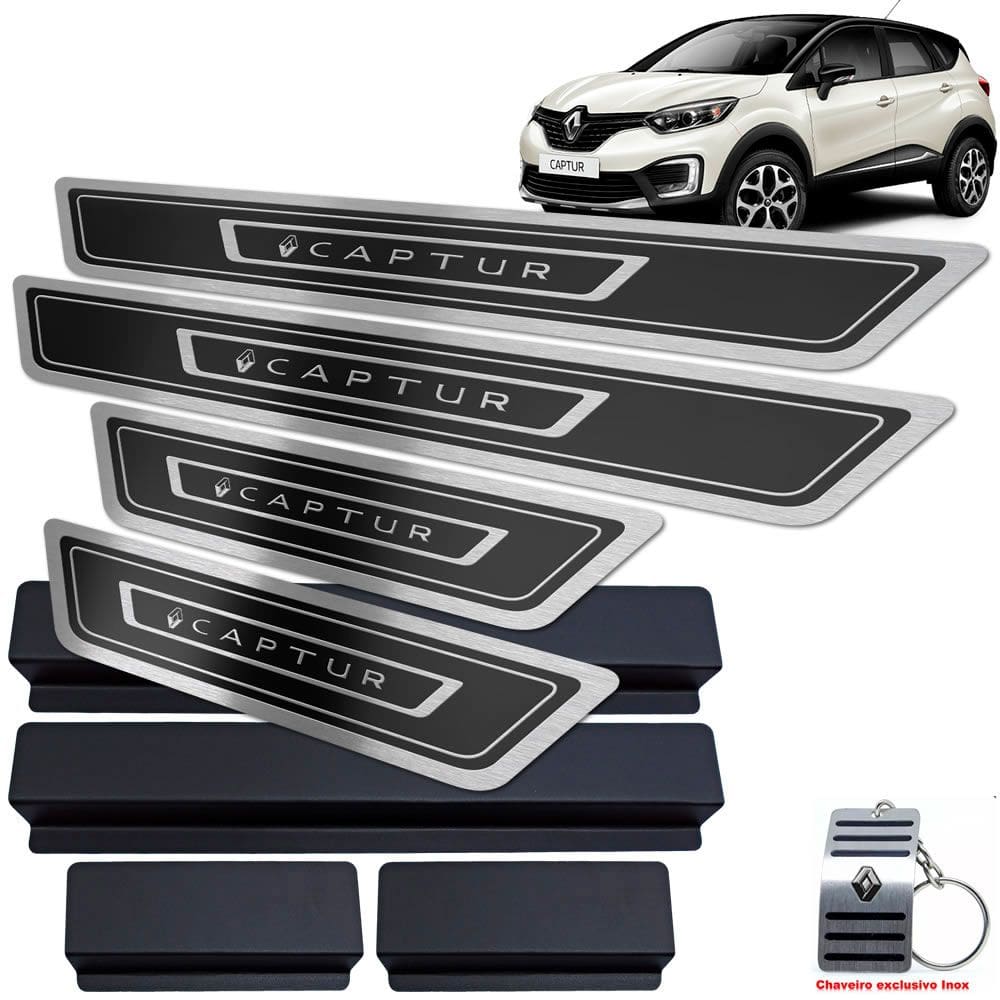 Soleira Em Aço Inox Captur 2017/2020 Preto Alto Relevo