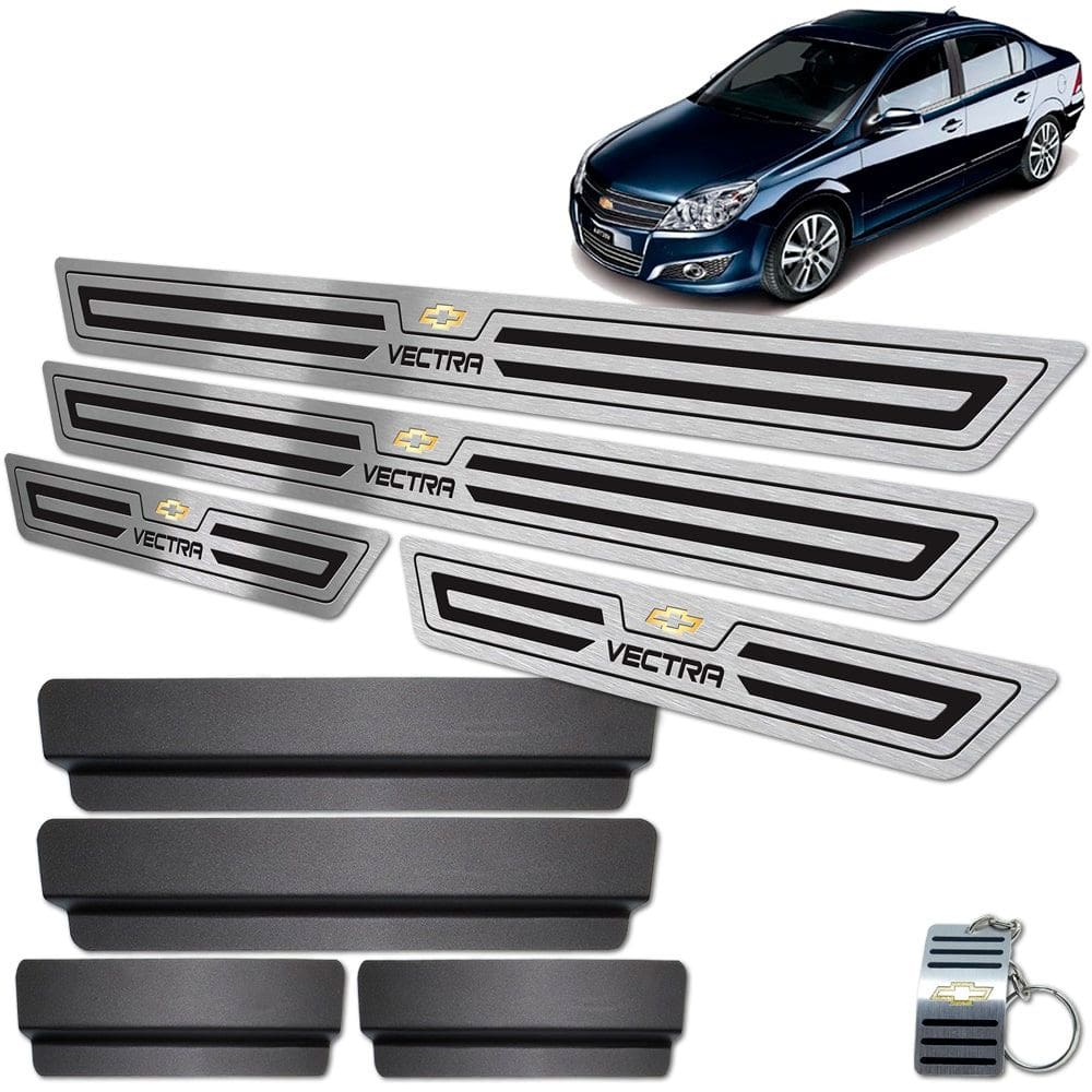 Soleira Aço Inox Vectra 2006 A 2011 Preto Baixo Relevo