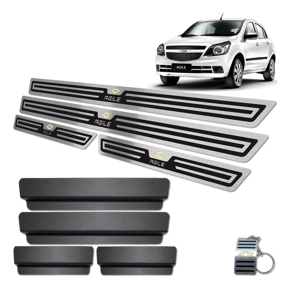 Soleira Em Inox Chevrolet Agile Preto Alto Relevo
