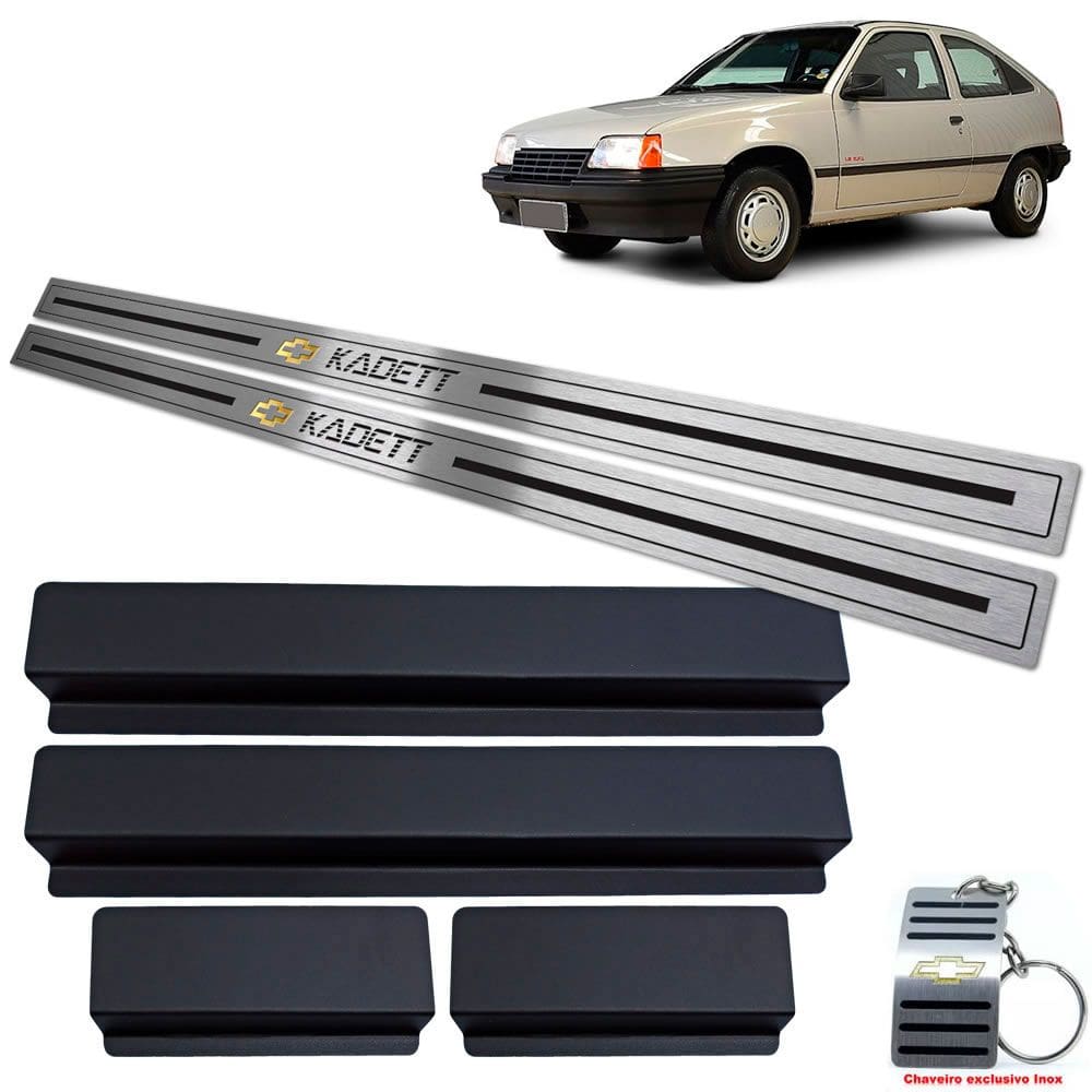 Soleira Em Aço Inox Chevrolet Kadett Preto Baixo Relevo