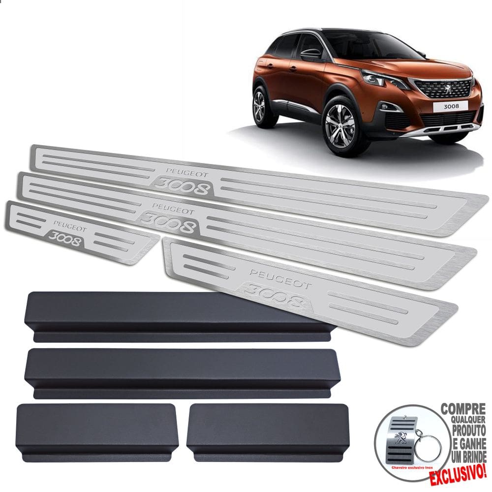 Soleiras Vinil Peugeot 3008 2017/2022 Prata Alto Relevo