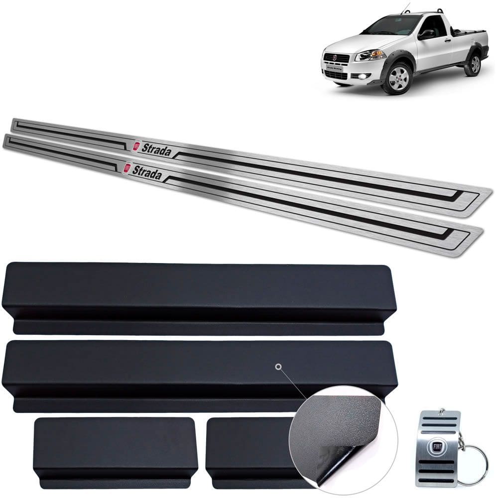 Soleira Inox Fiat Strada 2009 A 2020 Preto Baixo Relevo