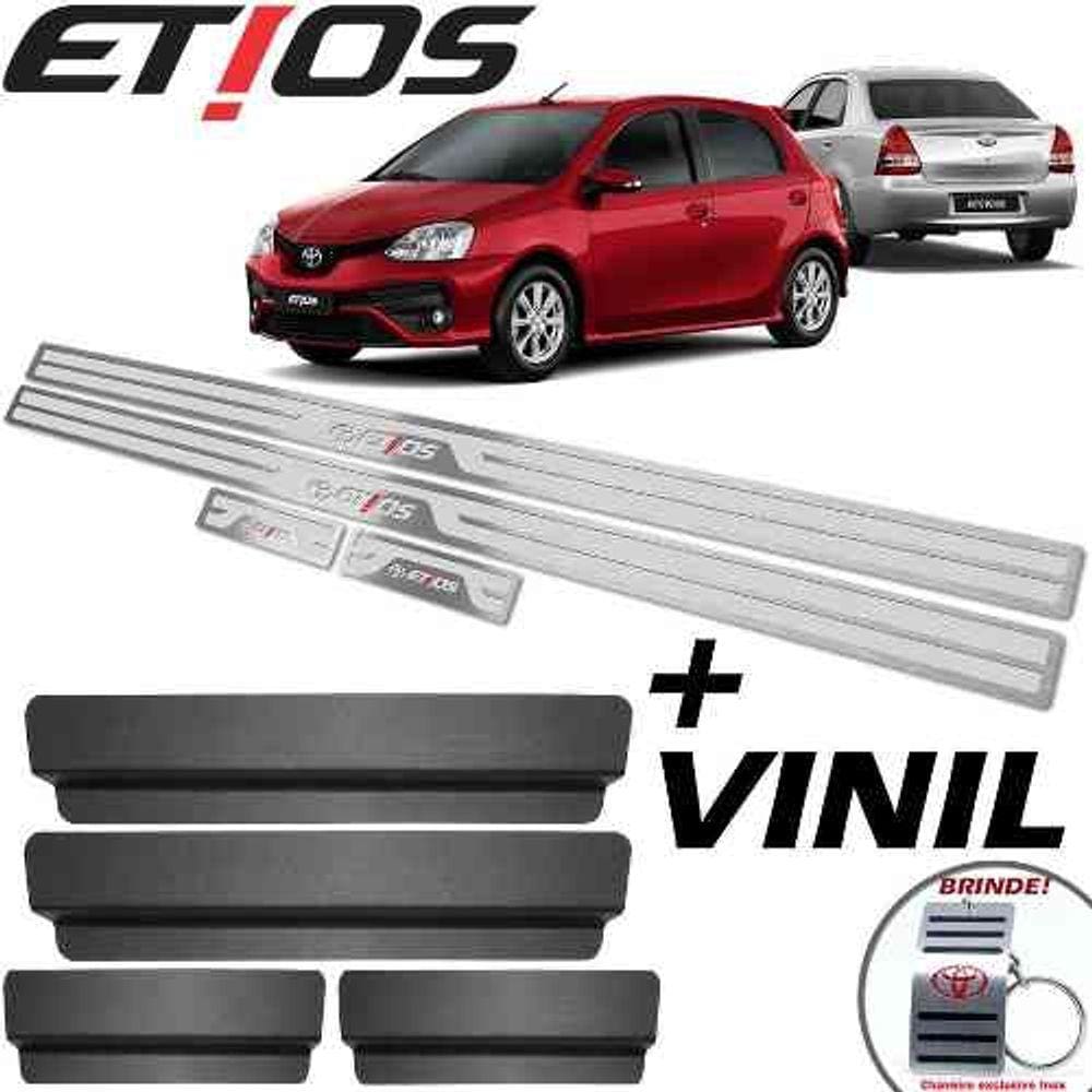 Soleiras Com Vinil Toyota Etios 2013/2019 Prata Alto Relevo