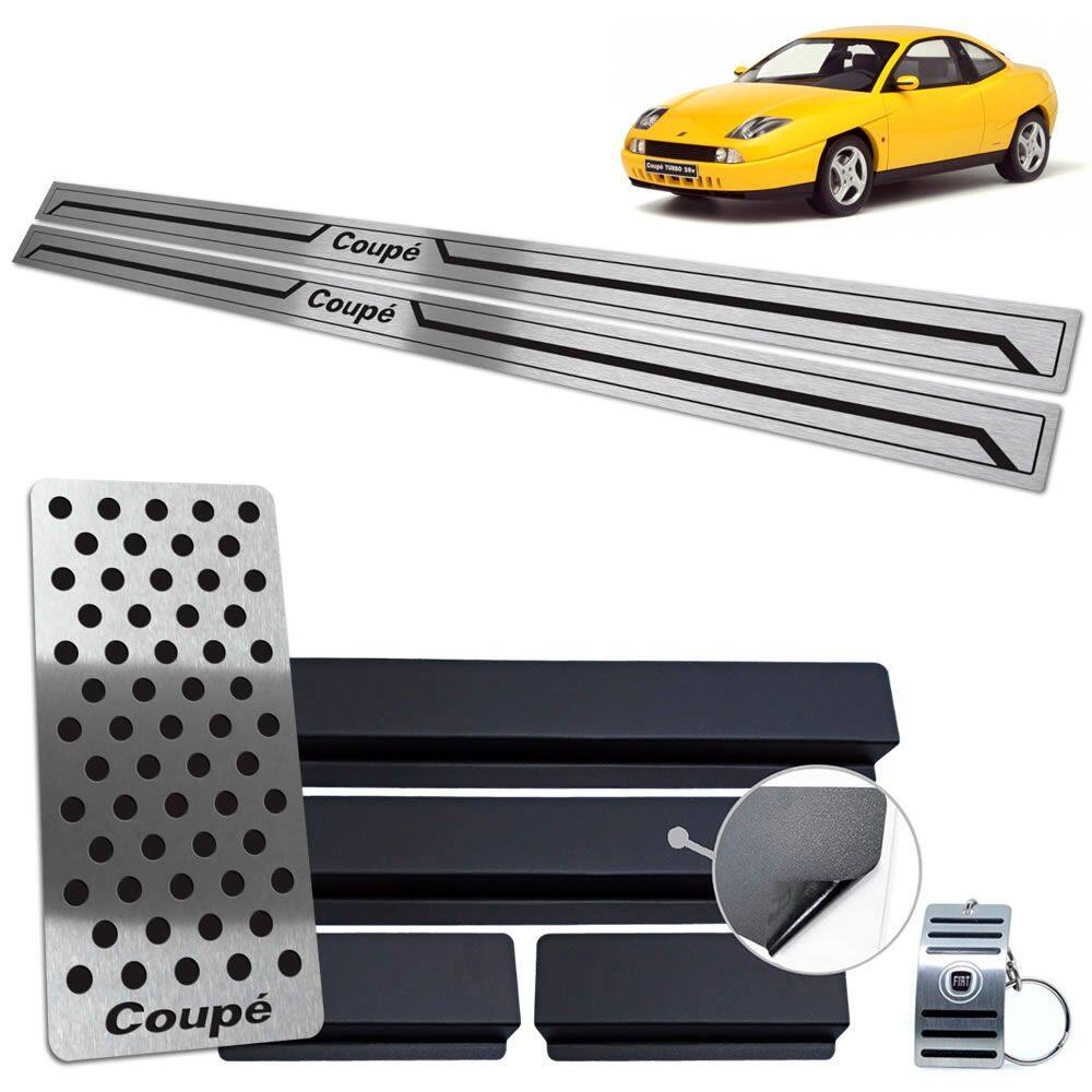 Soleira Com Descanso Aço Inox Fiat Coupé Preto Baixo Relevo