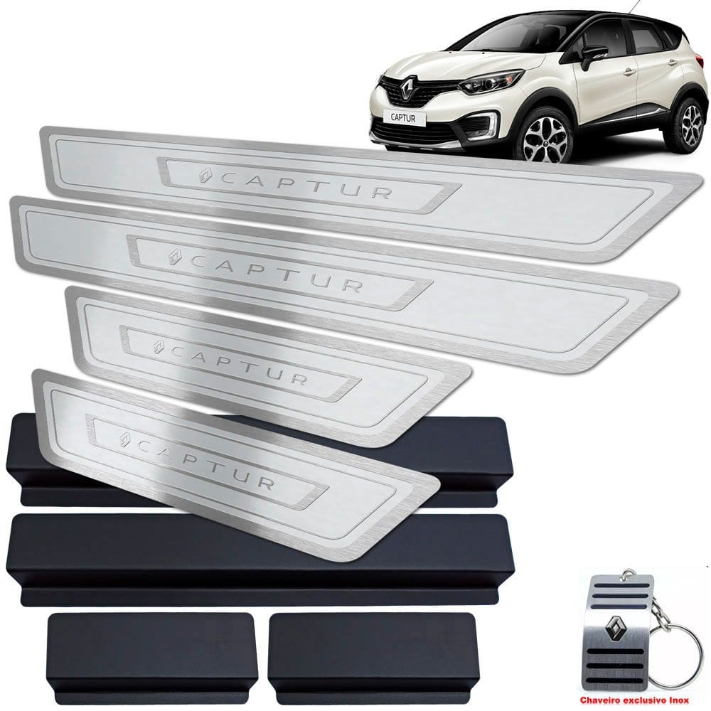 Soleira Em Aço Inox Captur 2017/2020 Prata Alto Relevo