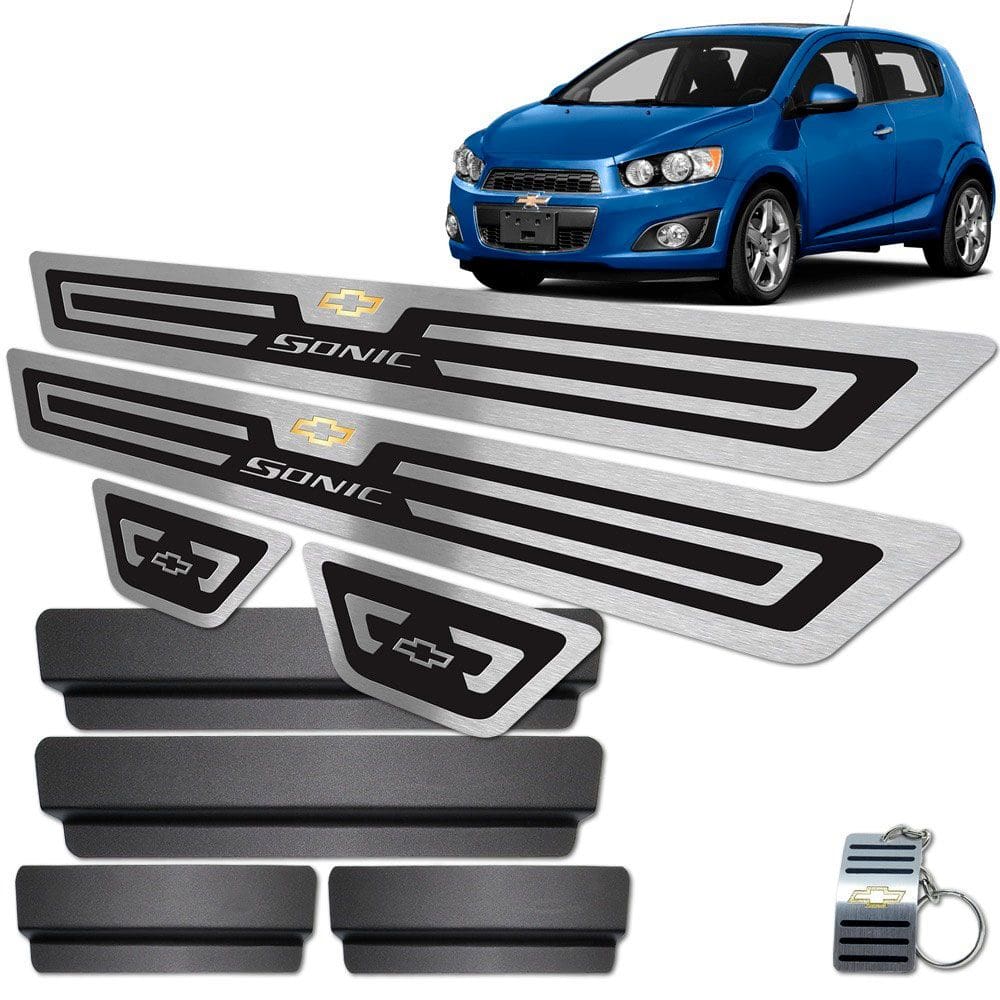 Soleira Em Aço Inox Sonic 2012/2014 Preto Alto Relevo
