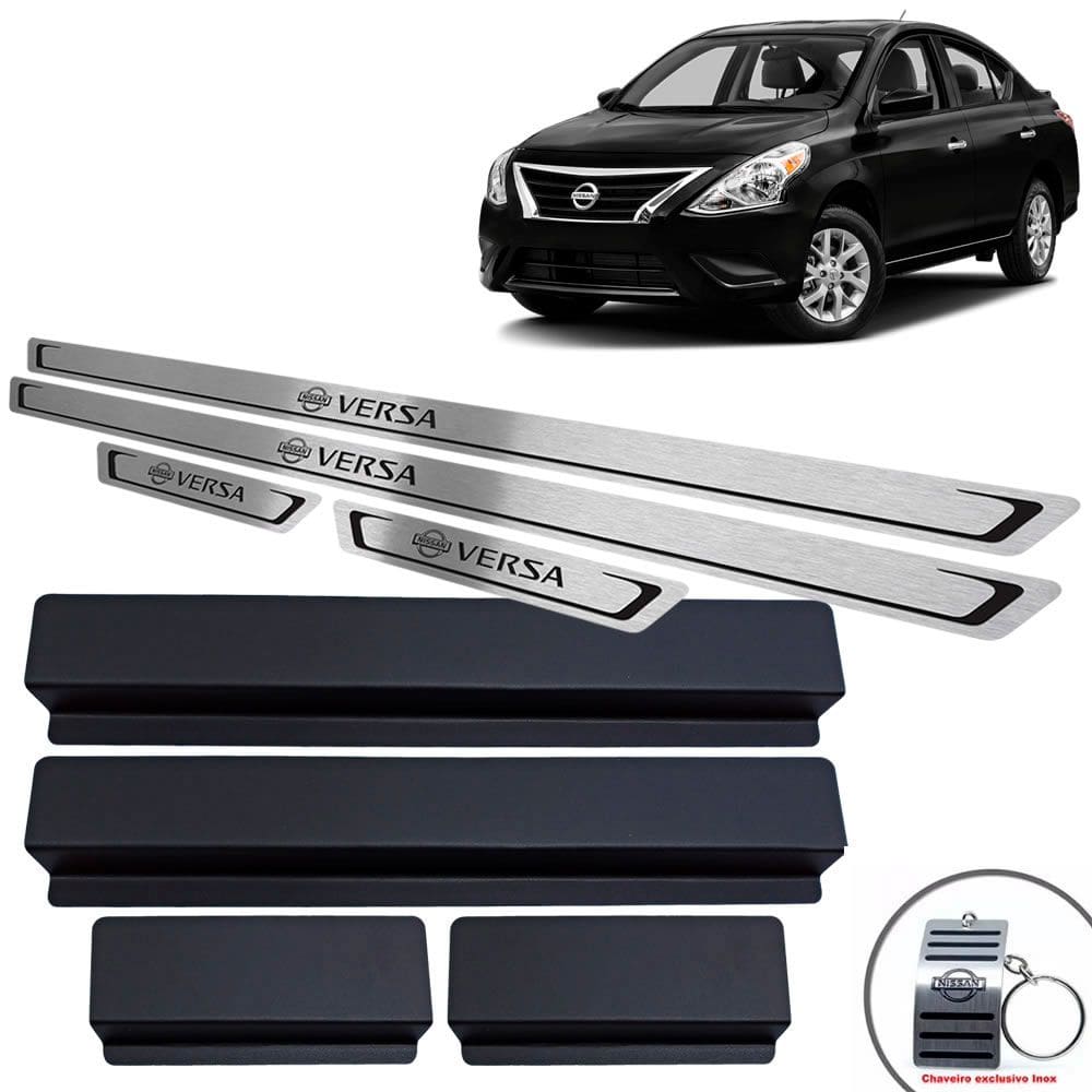 Soleiras Aço Inox Nissan Versa 2015/2020 Preto Baixo Relevo
