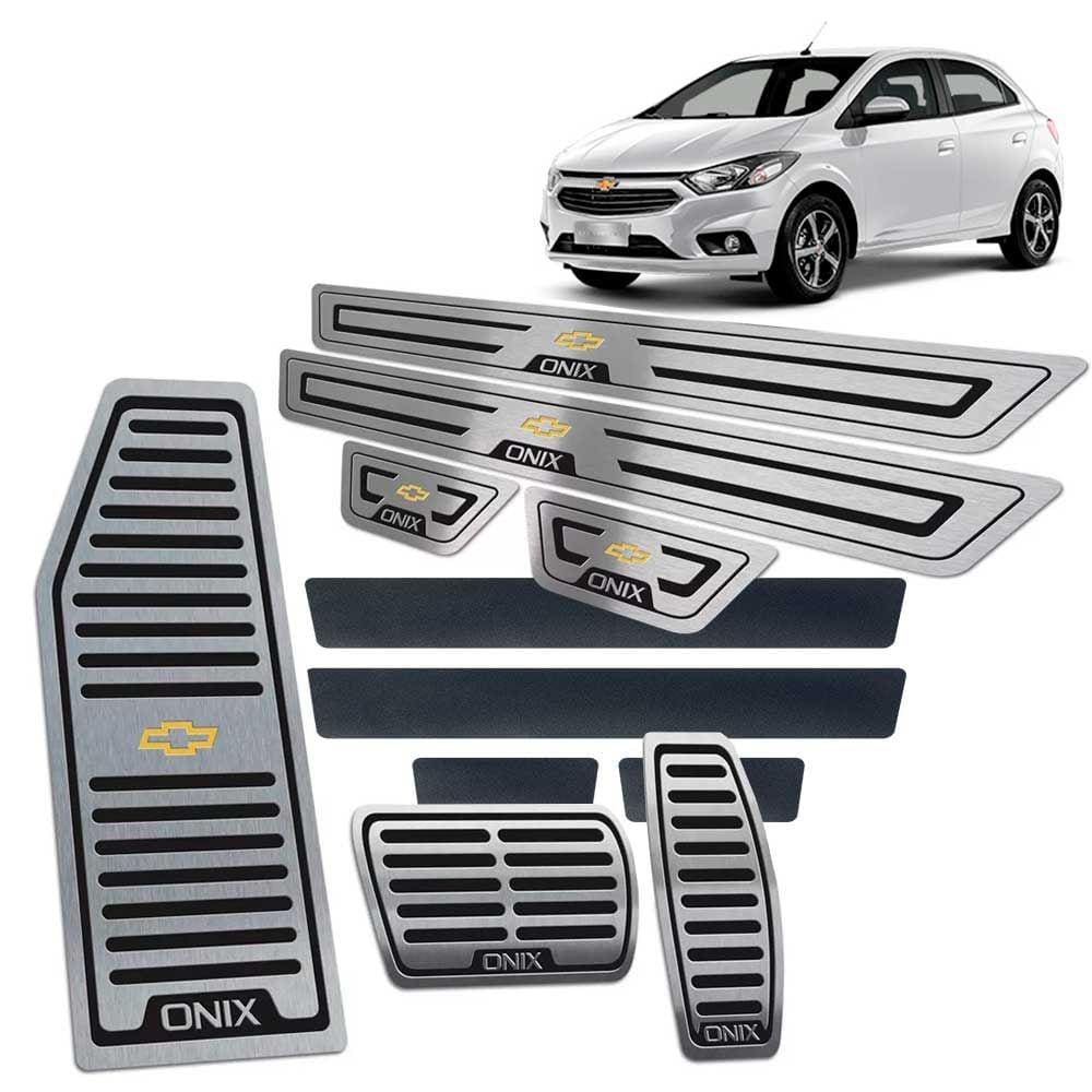 Pedaleira Descanso Soleira Onix 2013/2019 Preto Aut Aço Inox