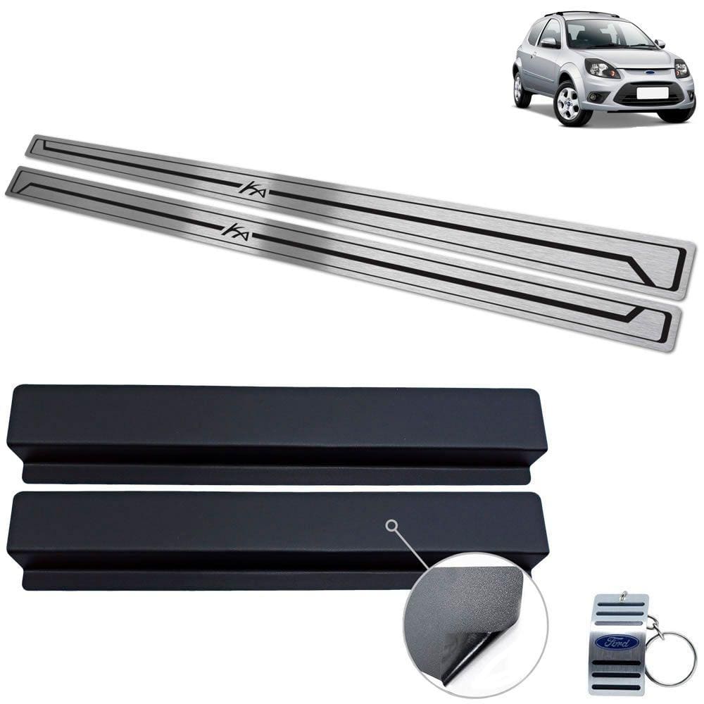 Soleira Ford Ka 2008 A 2013 Aço Inox Preto Baixo Relevo