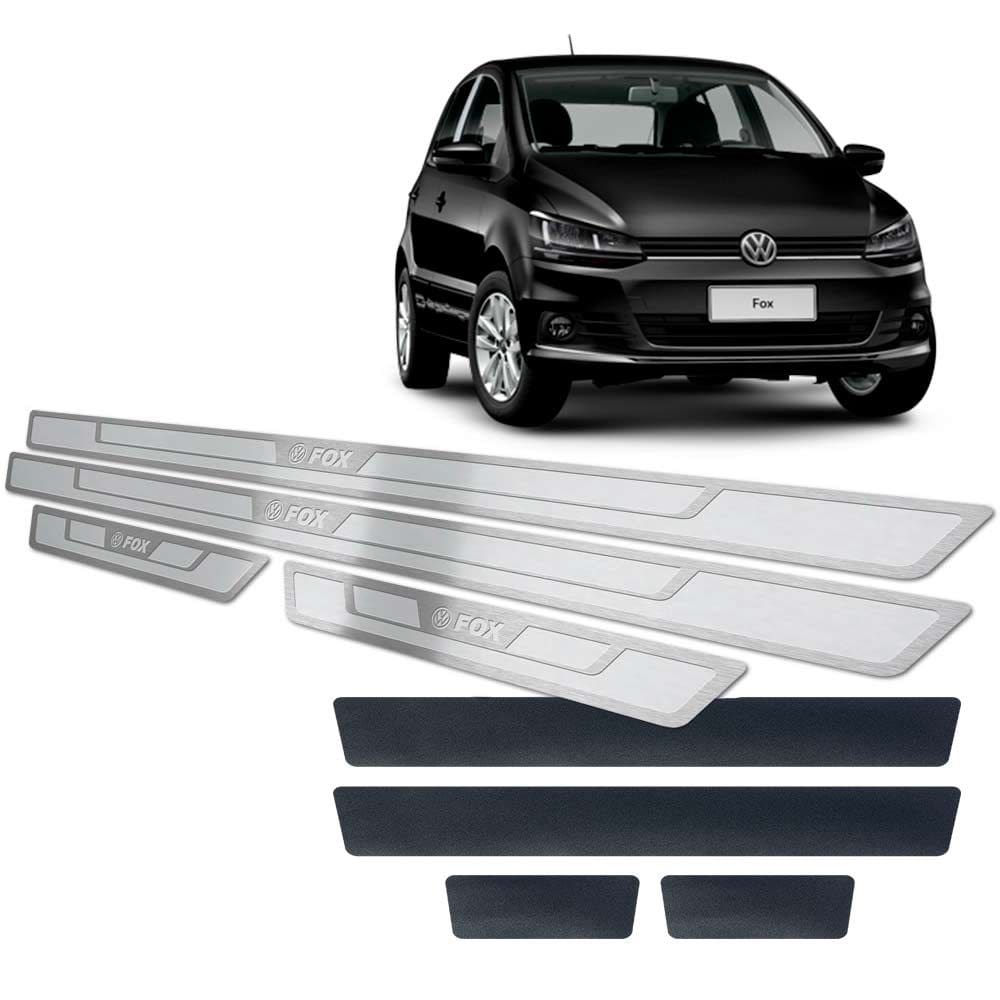 Soleiras Alto Relevo Aço Inox Fox 2014/2020  + Vinil Prata