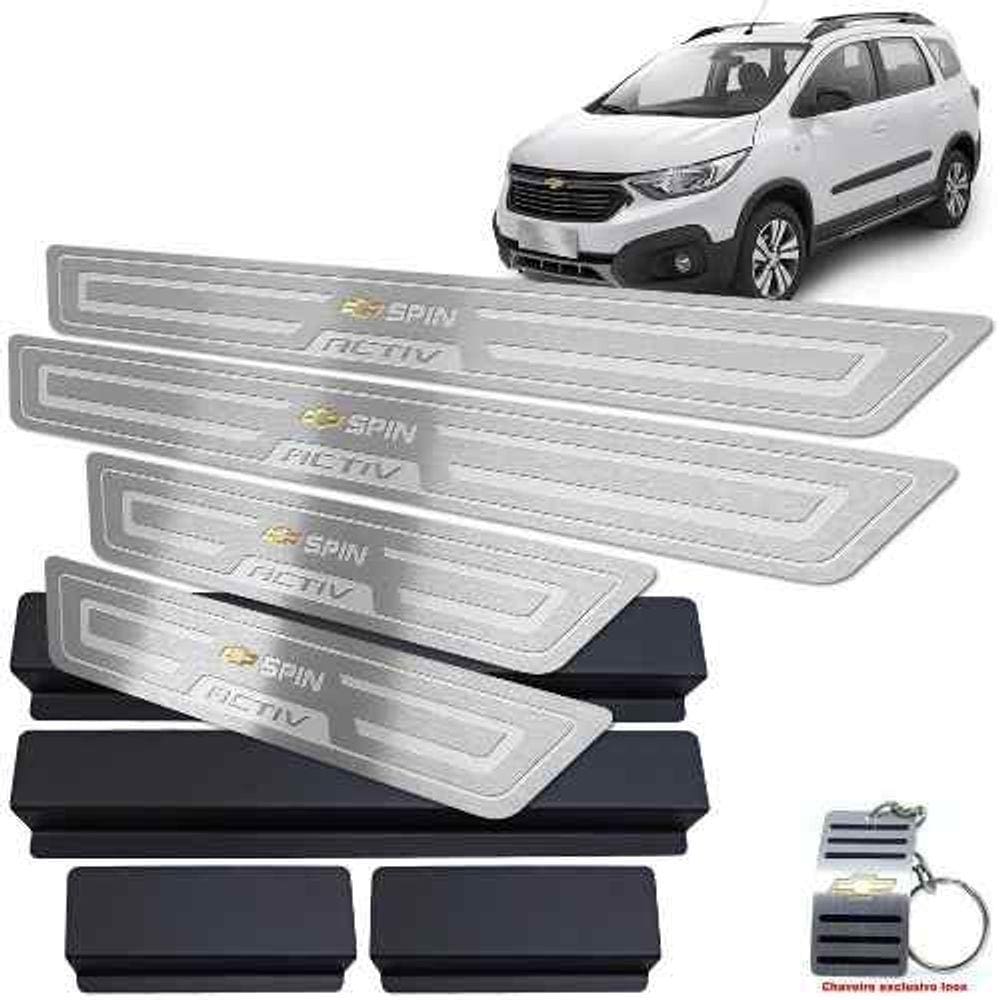 Soleiras Chevrolet Spin Activ Com Vinil Prata Baixo Relevo