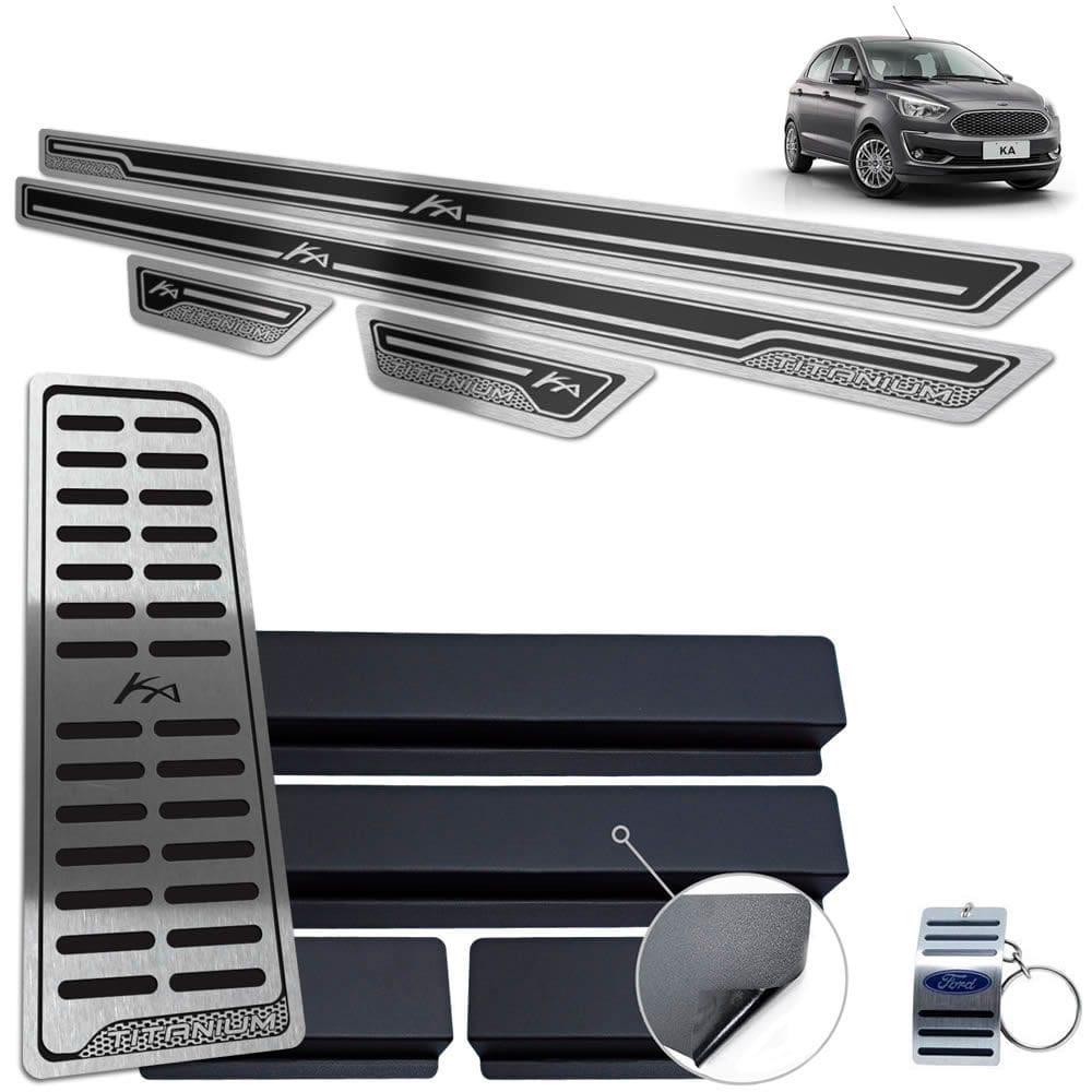 Descanso Soleira Inox Ford Ka Titanium Preto Alto Relevo