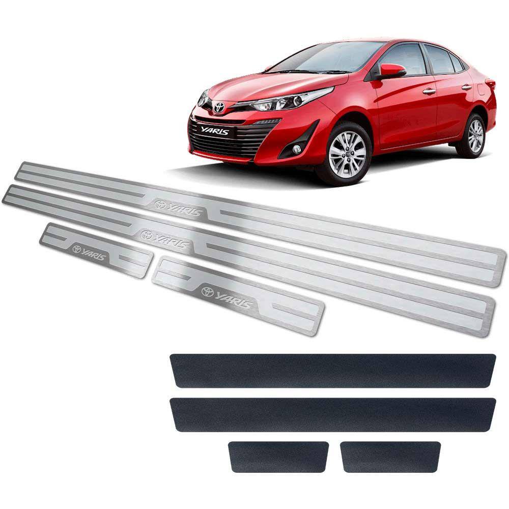 Soleiras Alto Relevo Toyota Yaris 2018 2019 + Vinil Prata