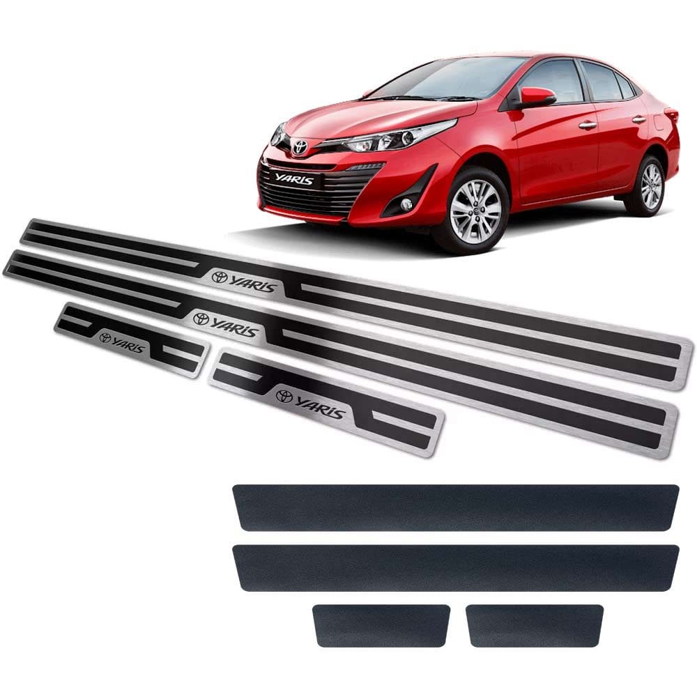 Soleiras Alto Relevo Toyota Yaris 2018 2019 + Vinil Preto