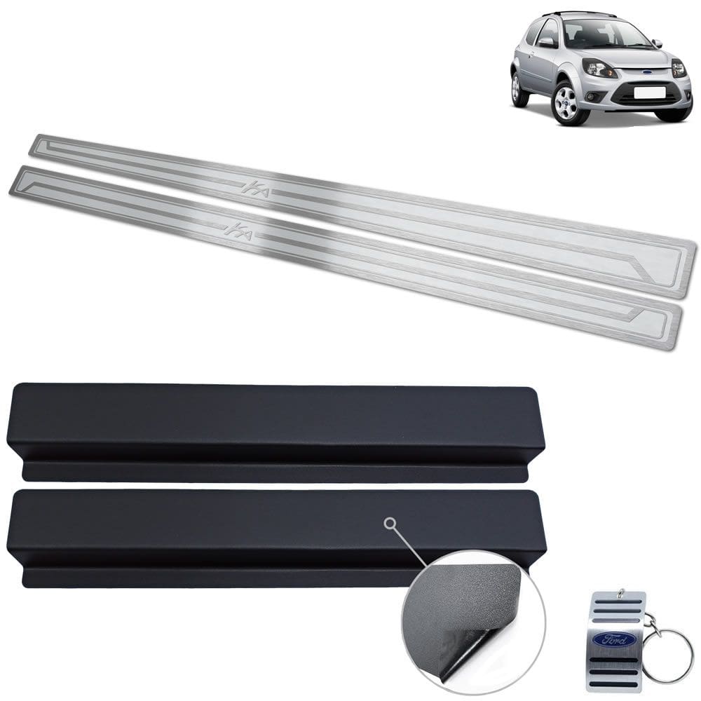 Soleira Ford Ka 2008 A 2013 Aço Inox Prata Alto Relevo