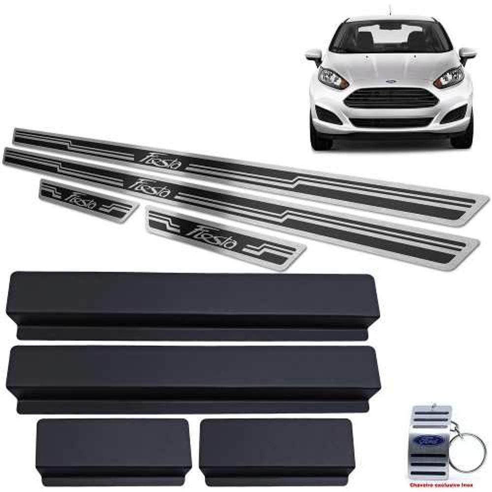 Soleiras Alto Relevo New Fiesta 2014 A 2019 Com Vinil Preto