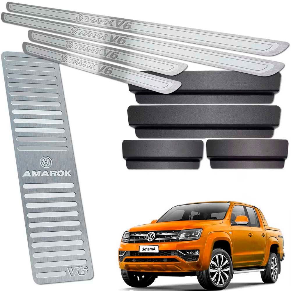 Descanso + Soleiras Amarok V6 2010/2019 Alto Relevo Prata