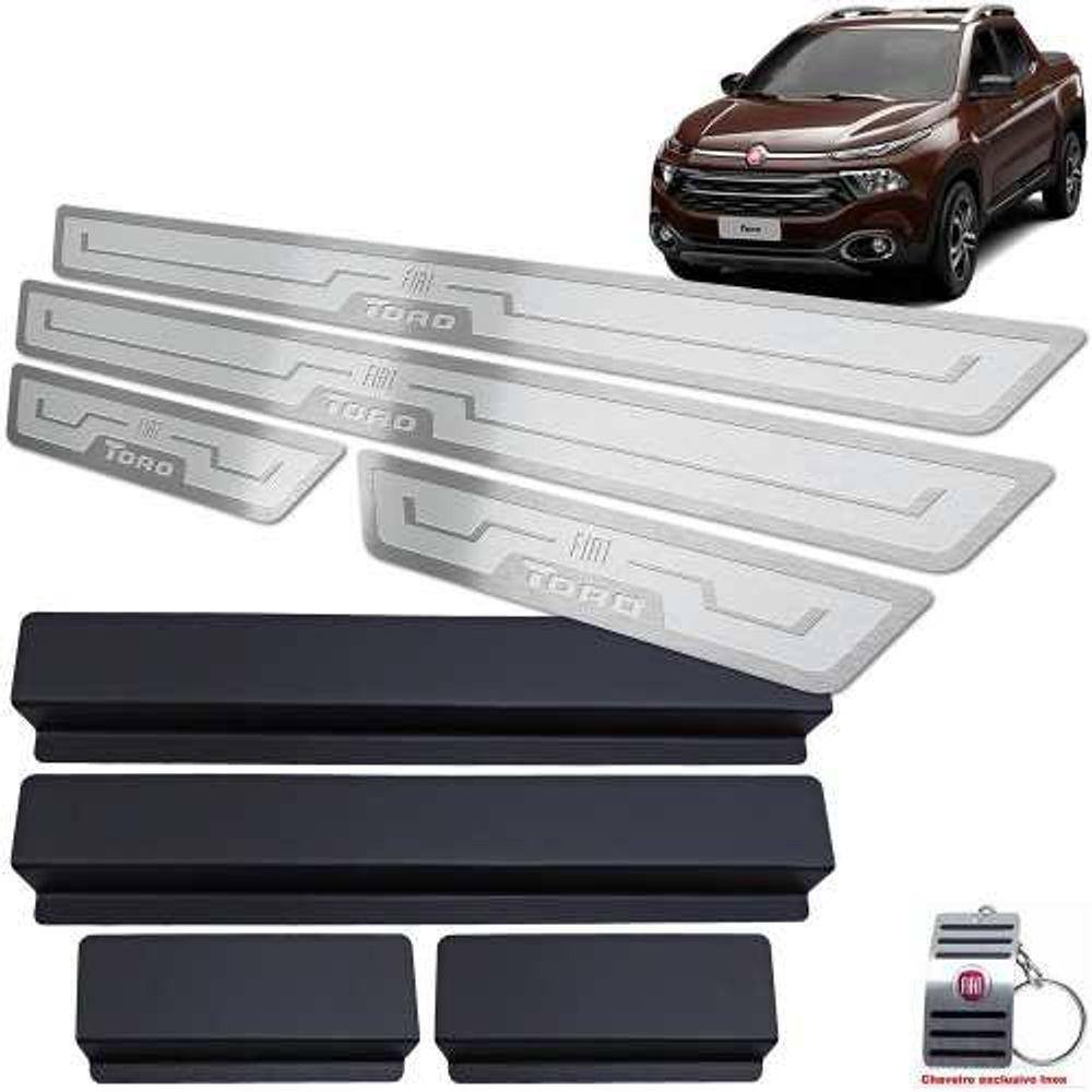 Soleiras Com Vinil Fiat Toro 2016 A 2021 Prata Alto Relevo