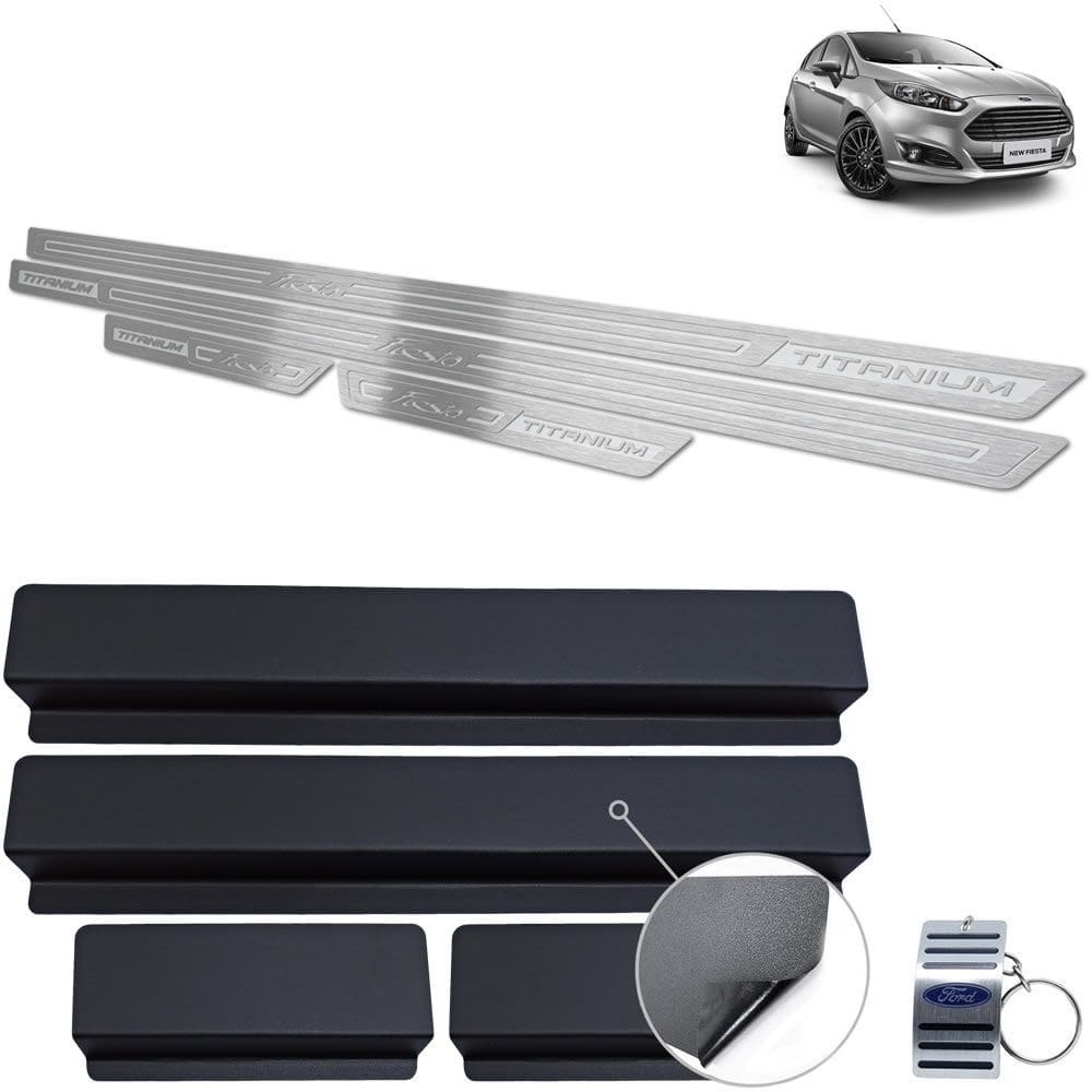 Soleira New Fiesta Titanium 2014 A 2019 Prata Baixo Relevo
