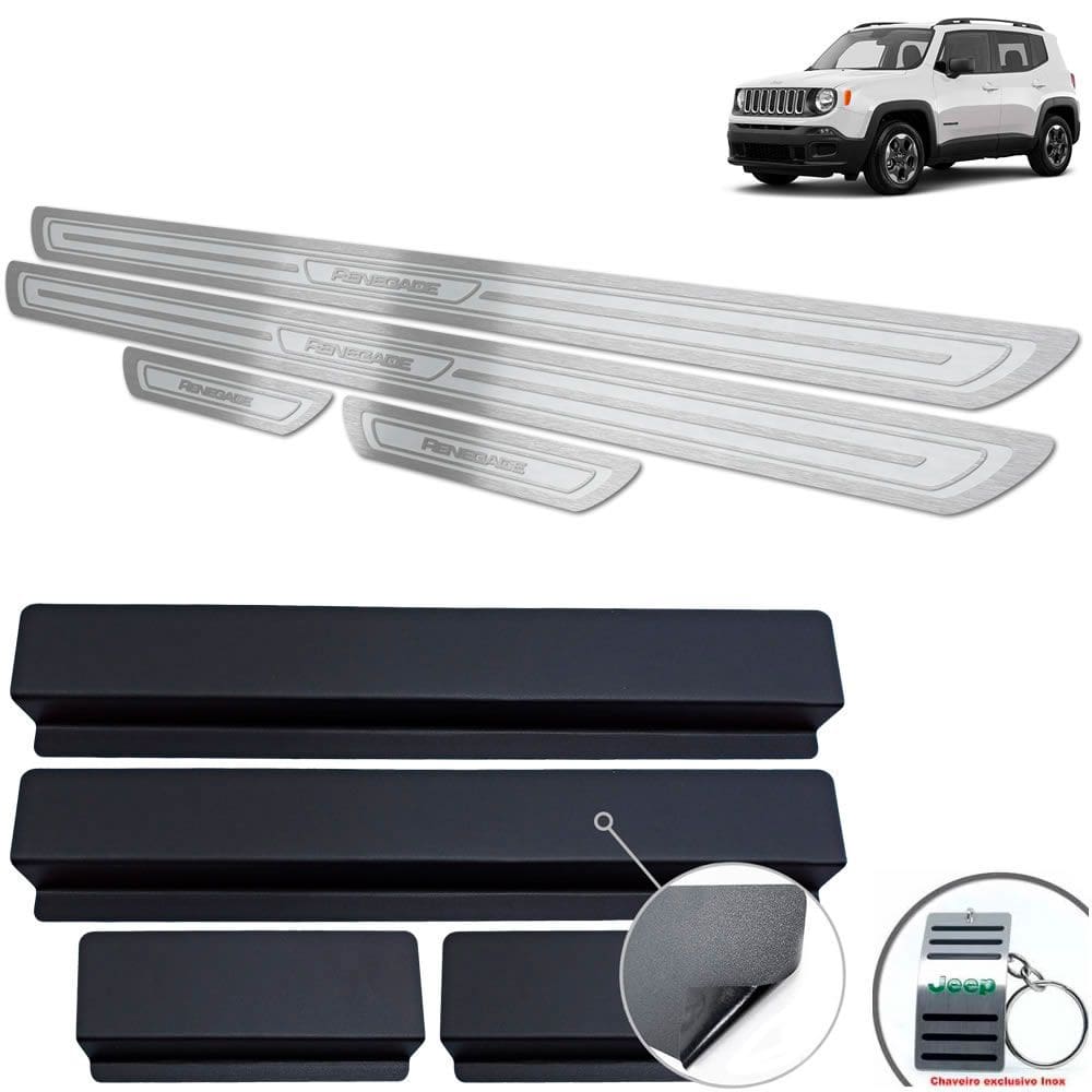 Soleiras Com Vinil Jeep Renegade Prata Alto Relevo