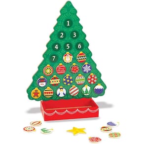 Calendário do Advento de Madeira Melissa & Doug - Árvore de Natal Magnética, 25 Ímãs