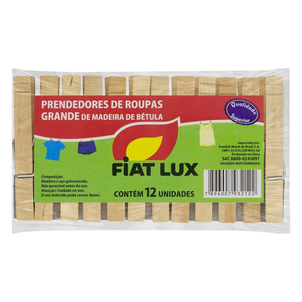 Prendedor De Roupas De Madeira Grande Fiat Lux 12 Unidades