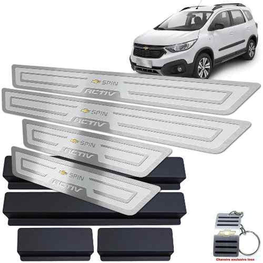 Soleiras Chevrolet Spin Activ Com Vinil Prata Alto Relevo