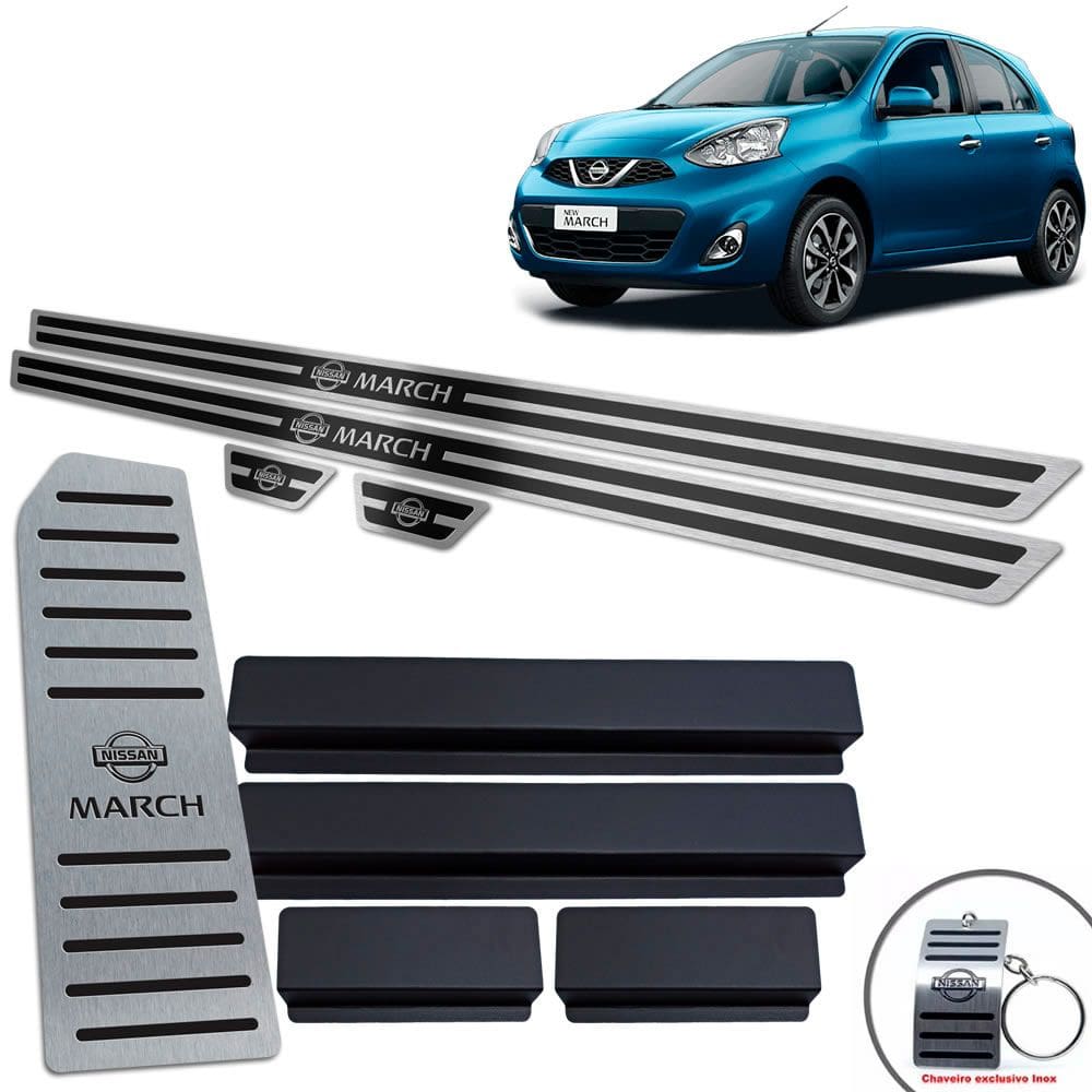 Soleira + Descanso Nissan March 2012/2019 Preto Alto Relevo