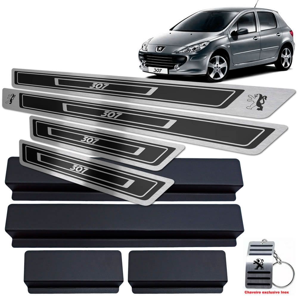 Soleira Em Aço Inox Peugeot 307 Preto Alto Relevo
