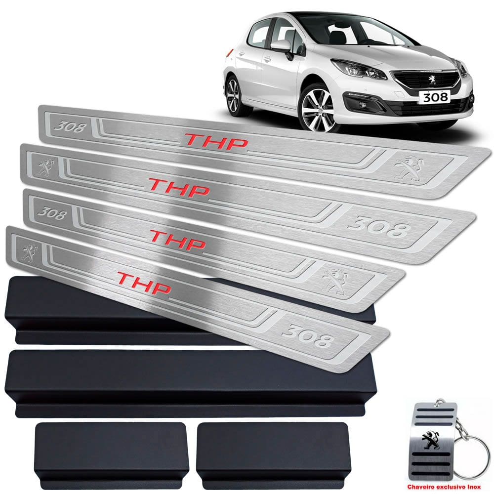 Soleiras Peugeot 308 THP 2012/2019 Prata Baixo Relevo