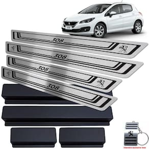 Soleira Em Aço Inox Peugeot 308 2011/2019 Preto Baixo Relevo
