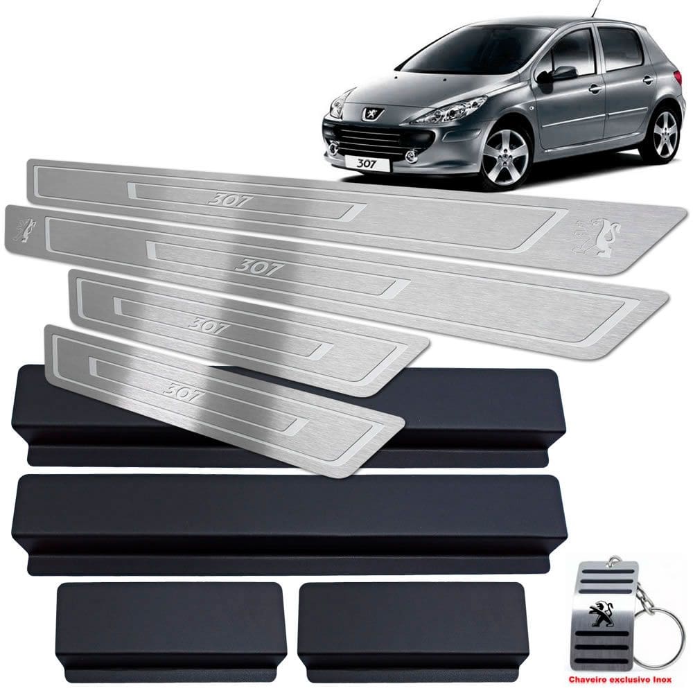 Soleira Em Aço Inox Peugeot 307 Prata Baixo Relevo