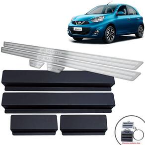 Soleiras Aço Inox Nissan March 2012/2020 Prata Alto Relevo