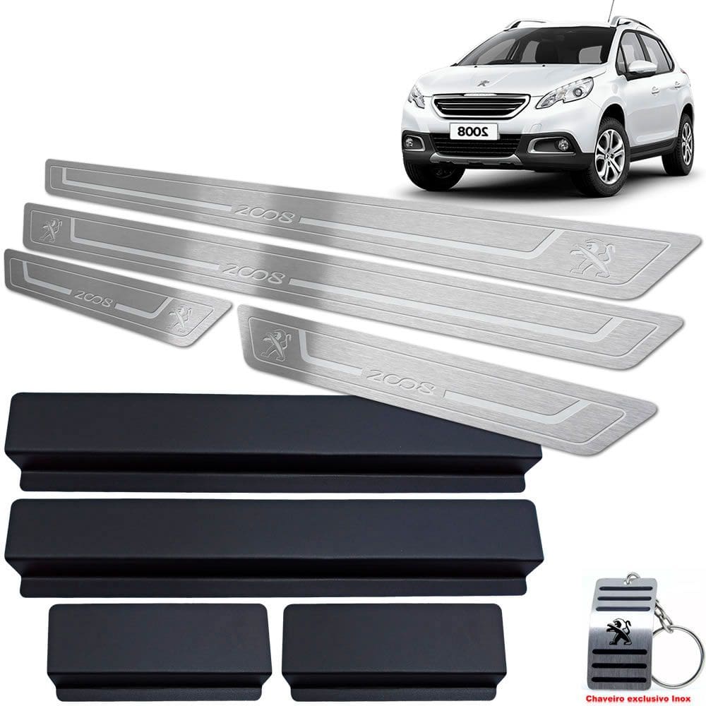 Soleira Aço Inox Peugeot 2008 2015/2019 Prata Baixo Relevo