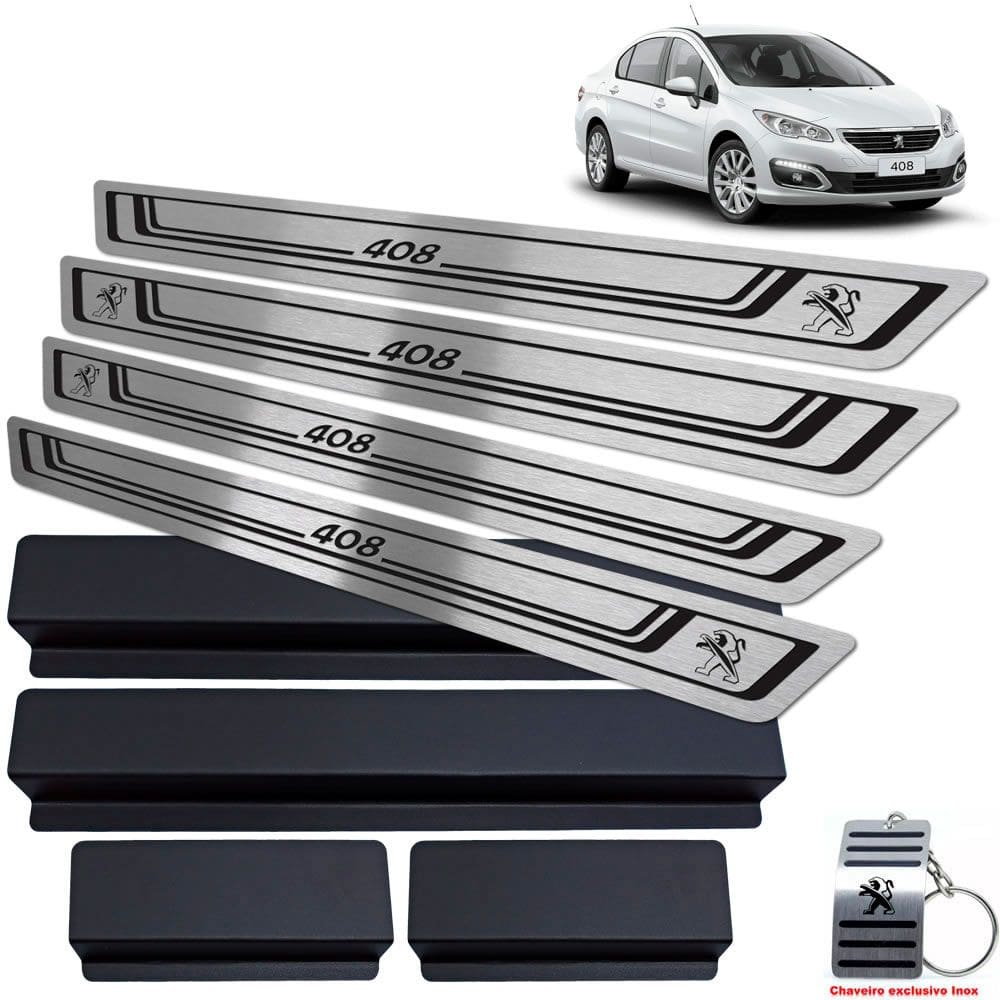 Soleiras + Vinil Peugeot 408 2011/2019 Preto Baixo Relevo