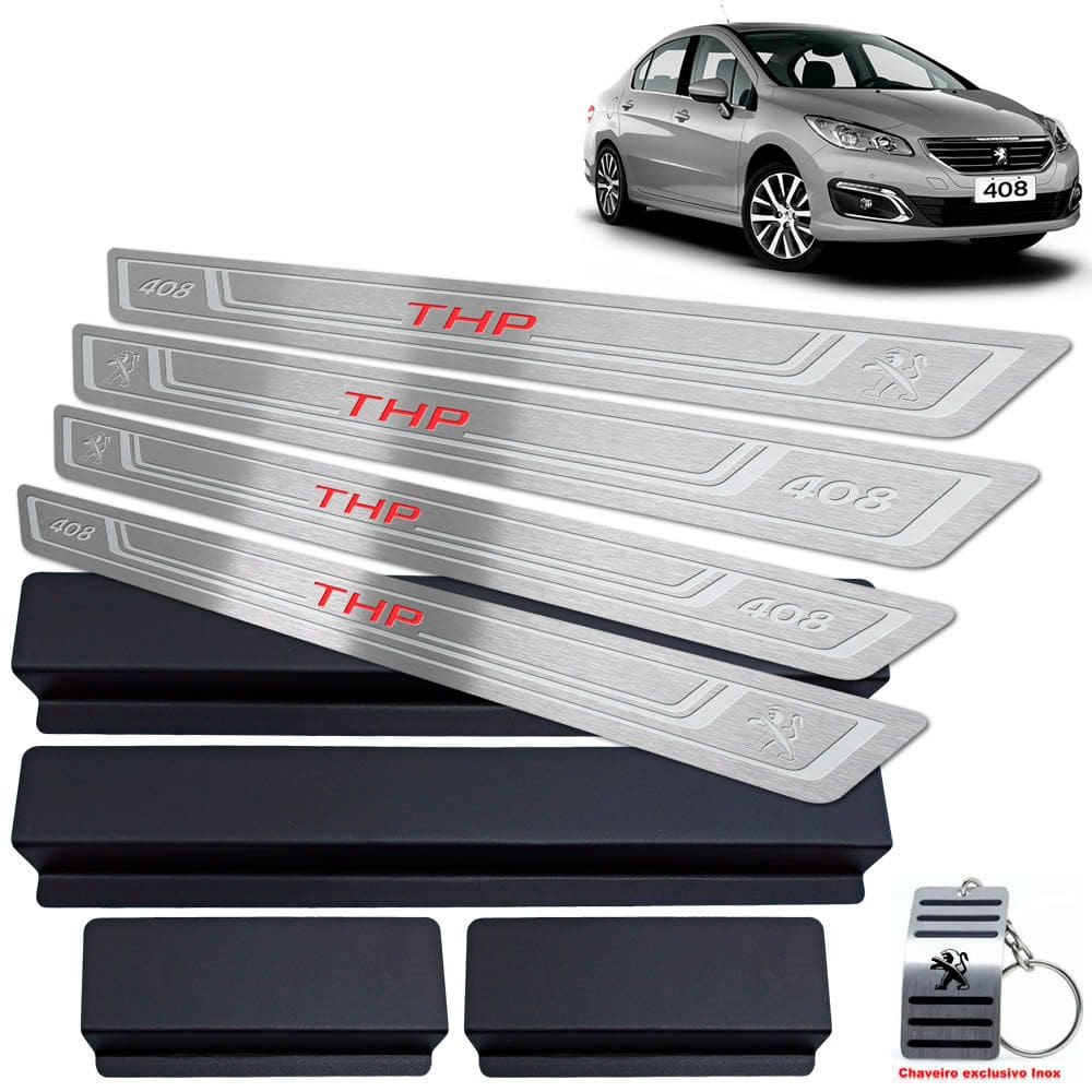 Soleira + Vinil Peugeot 408 THP 2012/2019 Prata Baixo Relevo