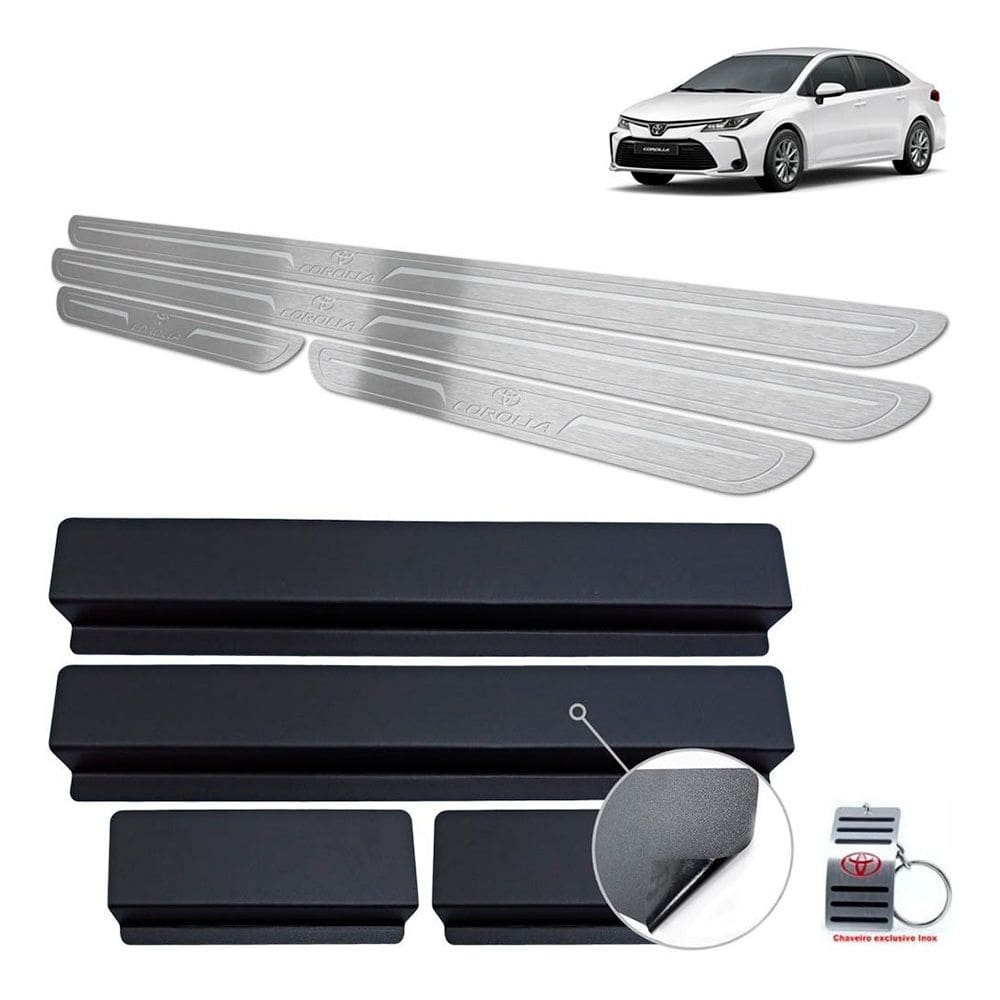 Soleiras Em Aço Inox Toyota Corolla 2020 Prata Baixo Relevo