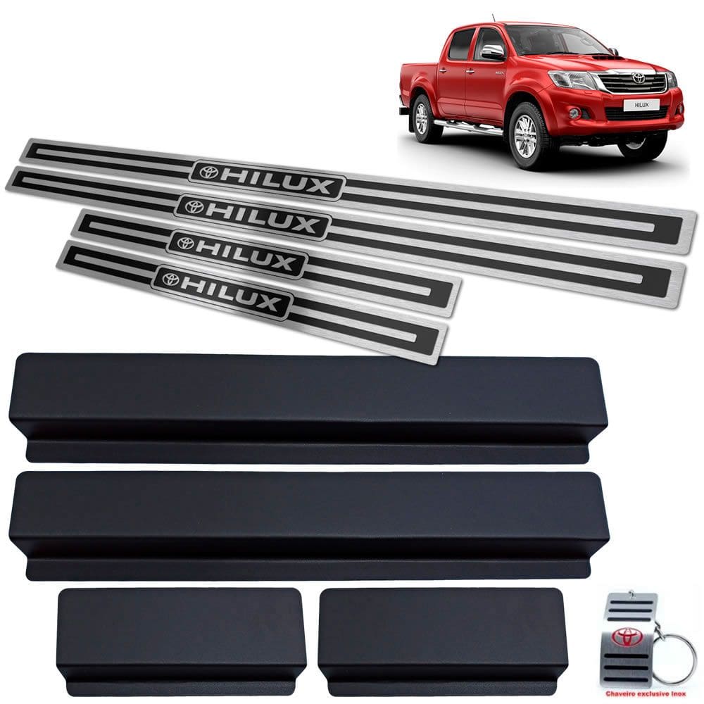 Soleira Preto Alto Relevo Aço Inox Hilux 2012 A 2015
